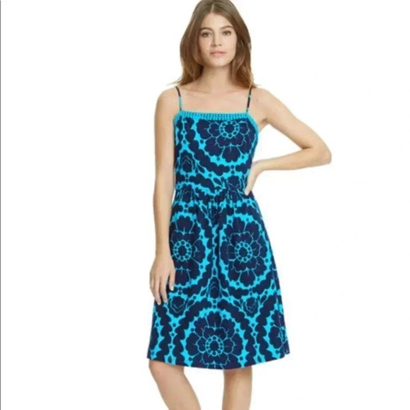 Boden Amber Blue Day Dress Size 4R Tropical Floral - Picture 2 of 11